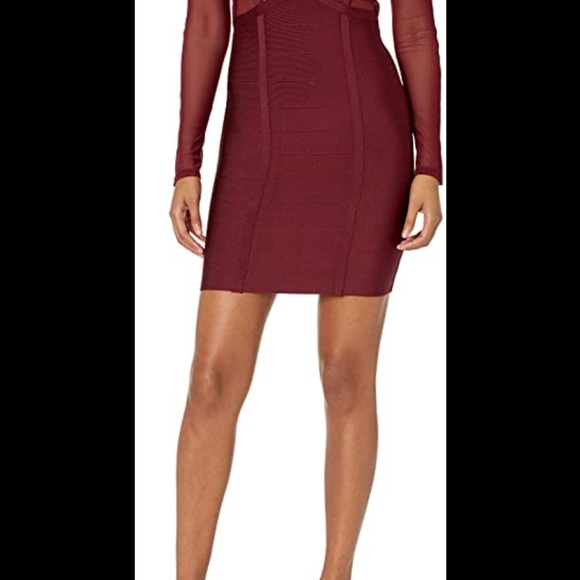 Guess BNWT ls Karina mesh bandage dress maroon size xsmall - Picture 4 of 9